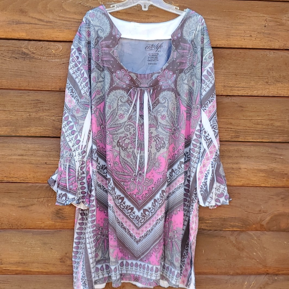 Pink and Gray Silky feel Blouse